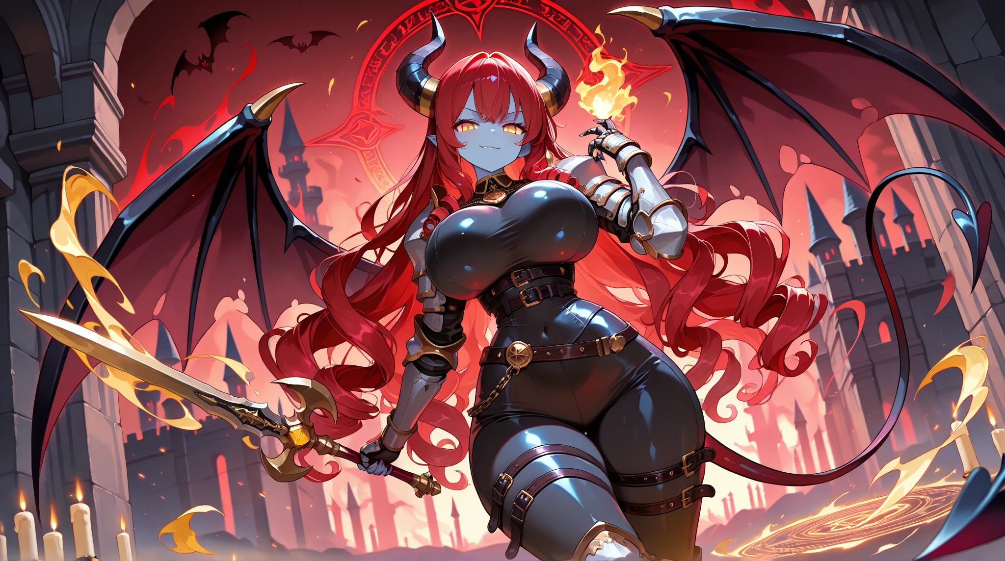 Obra maestra, la mejor calidad, full HD, 8k, Chica demonio, con cuernos y bolas de fuego, very sexy and super beautiful clothes the best work of art