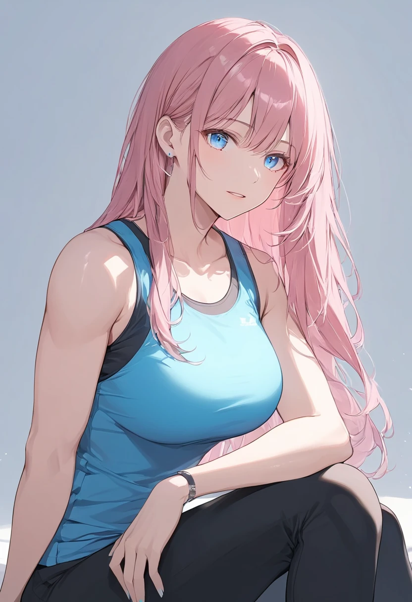 (8K, top-quality, masterpiece:1.2), (reallistic, Photorealsitic:1.37), Super Detail, One girl,), (Highly detailed), (beautifully detailed eyes), (of the highest quality), (super detailed ), (masterpiece), (Detailed face),20yr old, ,1 girl, ((pink hair,long hair)), medium breasts, clothed, Perfect Lighting, BREAK (blue buruma:1.5), (sports bra, fuchsia:1.4), (white quarter socks:1.2), BRAKE (upperbody to thigh:1.3), (smile:1.2), (looking at viewer:1.1), (white background:1.1), BRAKE