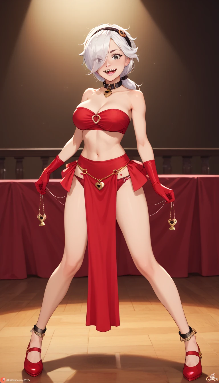 highres,absurdres,masterpiece,best quality,original,extremely detailed CG,extremely detailed wallpaper,perfect lighting,standing on the stage,blurry background,(from above),looking at viewer,
<lora:Sylvia:0.75>,sylvia,multicolored hair,dark skin,necklace,red dress,white elbow gloves,thighhighs,bare shoulders,cleavage,high heels,<lora:GoodHands-beta2:1>,