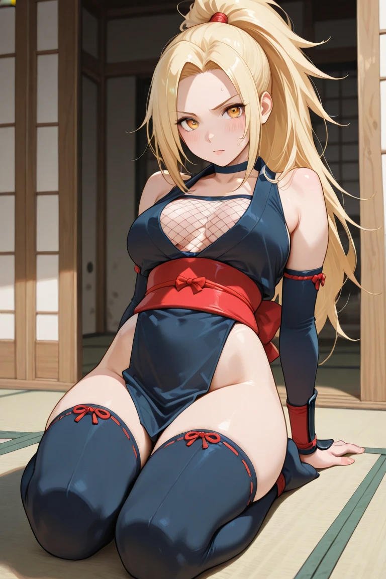 gefesselte Arme, (Arms behind the back:1.5), (blush:1.7), ((gefesselte Handgelenke, Ankle with rope)), ((Arms behind the back)), ((Shibari over clothing)), Fesselung mit Seil, 4k quality, verlegener gesichtsausdruck, anatomisch perfekt, blackmaria, japanische kleidung, Schwarzer Kimono, schulterfrei, Ohrringe, Dekollete, auf einem Bett liegend