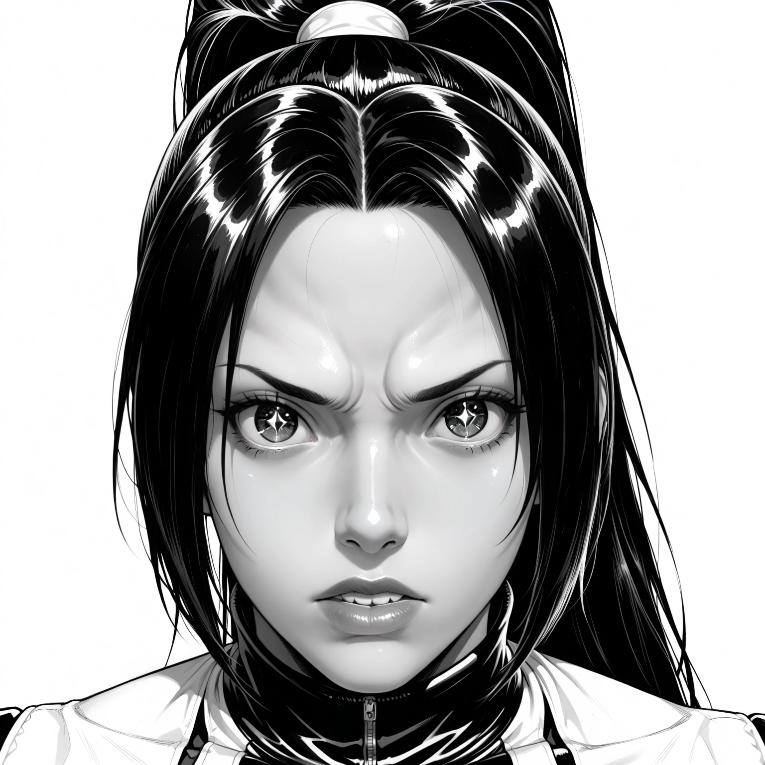 a girl, about 20 years old, hair with ponytail, sensuous, black andwhite, Dash, 80’s, comics style, Miro Manara, Le Clic