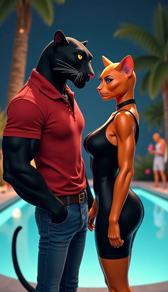 Create an epic and hilarious meme featuring a muscular anthropomorphic dog (Muscle Dog) with exaggerated bodybuilder physique, flexing his muscles and wearing comically small sunglasses. He's standing confidently on a tropical beach, striking a heroic pose. Next to him, position a surprised and slightly envious Catwoman-style influencer, her eyes wide and jaw dropped, wearing a cat-eared headband and holding a selfie stick with a phone displaying "0 followers." The background should showcase a vibrant sunset over the ocean, with palm trees bending impossibly to frame the characters. Add floating emojis (💪😺🏖️) around them for a social media feel. In the foreground, place a small crab wearing oversized sunglasses, giving a thumbs up to Muscle Dog. Style the scene in a mix of hyperrealistic rendering and comic book art, with bold outlines and exaggerated features. Use a wide-angle lens (24mm) to capture the entire scene, emphasizing the characters' expressions and the comical contrast between them. Apply a slight tilt-shift effect to focus on the characters while keeping the background slightly blurred. Enhance the lighting to create a golden hour glow, highlighting Muscle Dog's muscles and Catwoman's shiny costume. The caption should read: "When your gym routine finally pays off... but your social media game is still catching up! 😂💪📱" Add a call-to-action: "Drop a 💪 if you're team Muscle Dog or a 😺 if you're team Catwoman! Who's winning summer?"