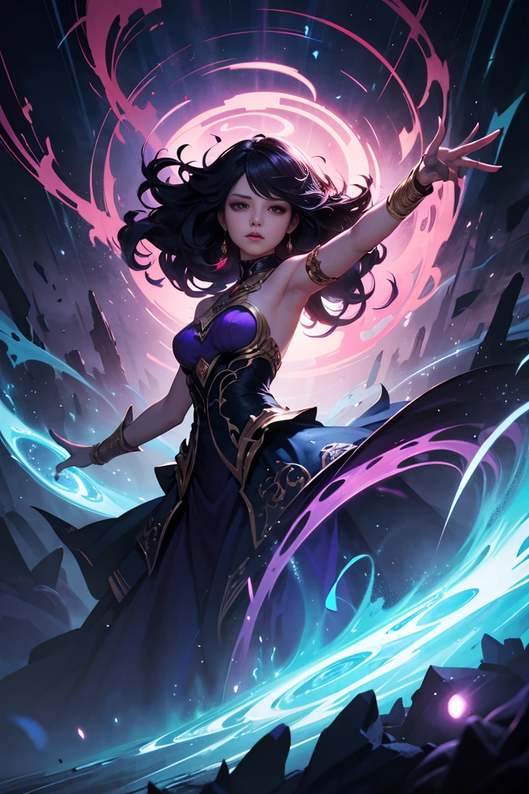 Super sexy powerful elf sorceress creating an earthquake with magic, beautiful image, highly detailed, lingere, dark robes,dynamic pose, maximalist, Character focus ,sci-fi, looks into camera, (highly detailed face 1.6), (detailed legs 1.2), (detailed feet 1.2), full body image, science fiction, beautiful image, highly detailed, maximalist, dark anime, rain, neon, darkness, highly detailed, maximalist, cinematic