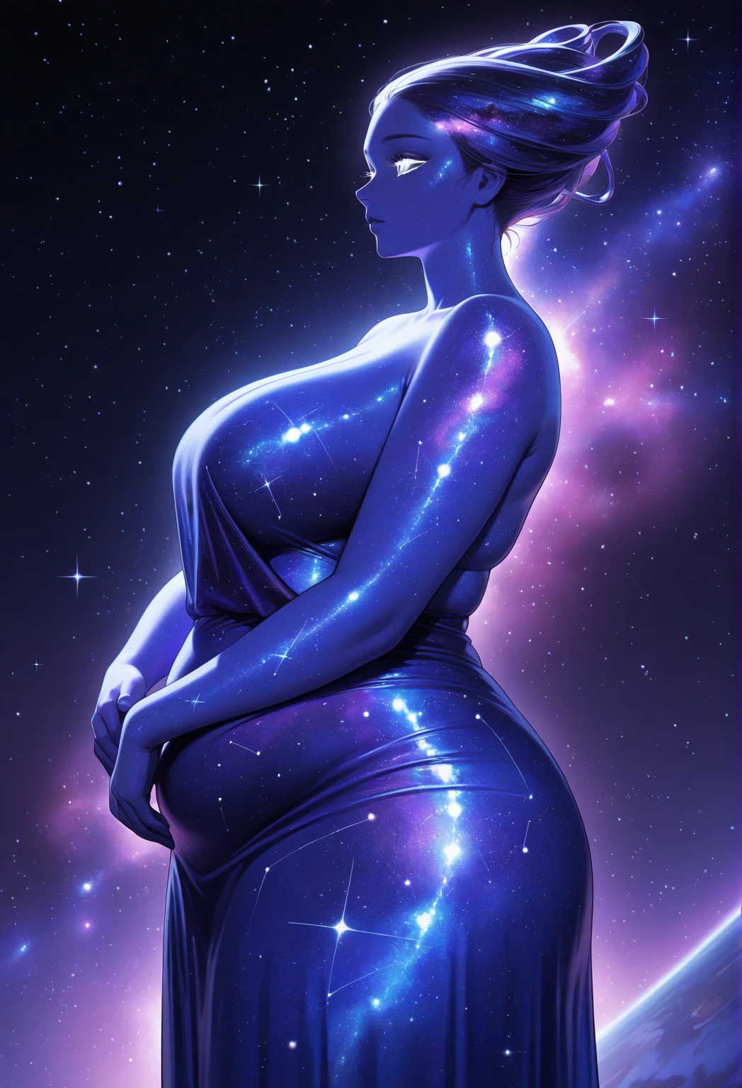 an overly obese space print naked lady