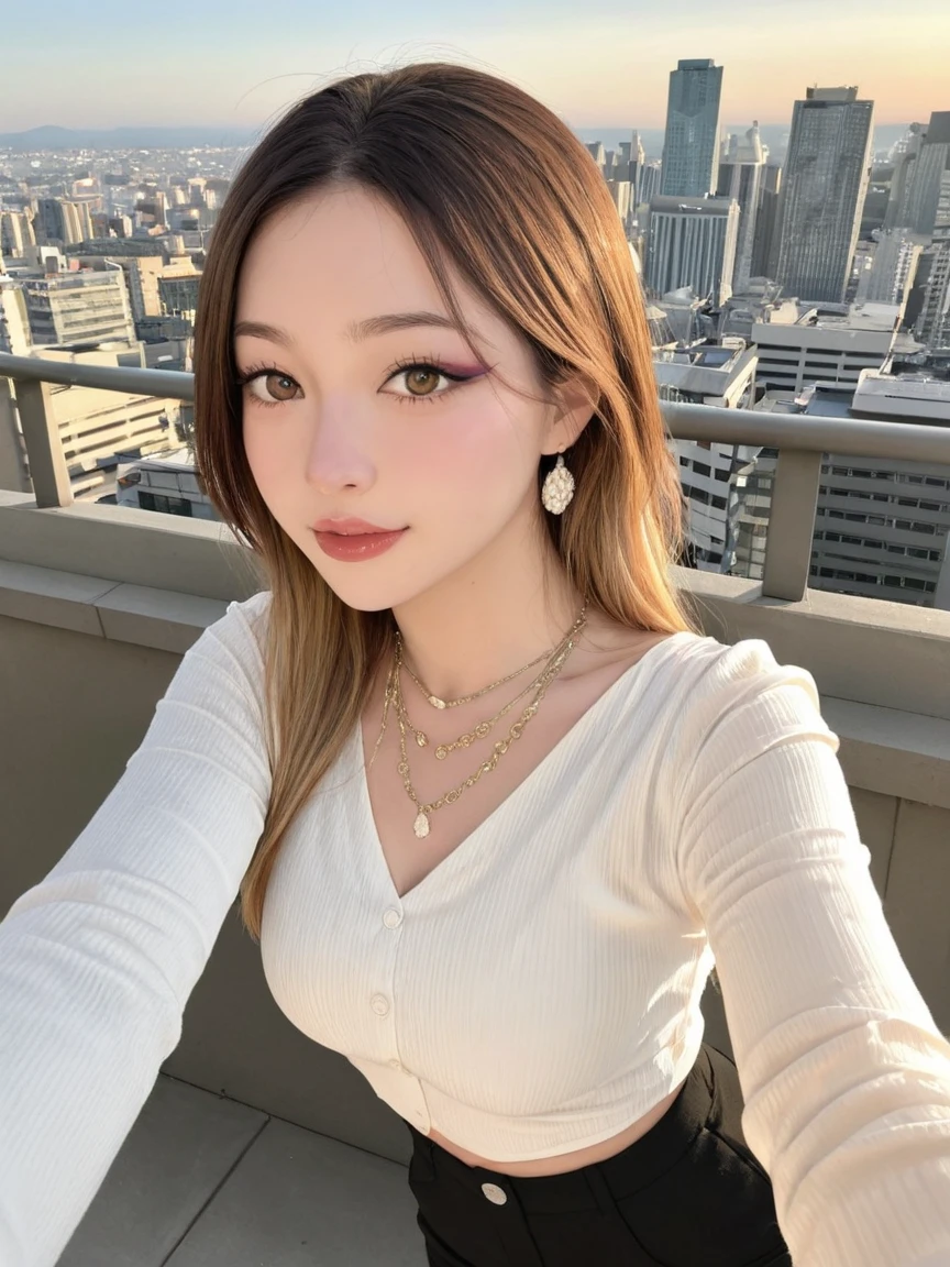 ((highest quality、8k、masterpiece：1.3))、Sharp focus：1.2、Beautiful woman with perfect style：1.4、Slim Abs：1.2、((Dark brown hair、Huge boobs：1.2))、(Natural soft light、City Street:1.1)、Highly detailed face and skin texture、Detailed eyes、double eyelid、Sexy secretary in a tight mile、Open shirt、Sexy Costumes