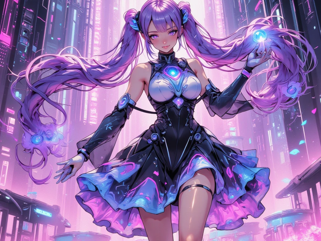 (1 lady), (Best quality at best:1.4), (ultra - detailed), (extremely detailed CG unified 16k), A Beautiful Woman with Perfect Figure: 1.4, Sharp Focus: 1.2, purple hair, very detailed, High-definition RAW color photo, professional photoshooting, amazing face and eyes, cosmetics, (amazingly beautiful girl), ((frederica bernkastel)), ((exact clothes: dress, bowtie, mary janes, socks, cat tail, tail bow, tail ornament)), levitating in a cute posture, (floating in space), (She's levitating in a cosmic sea, outer space:1.3, quantum hyperspace room lacking walls, hyperspace chamber, extremely detailed background, a lot of details background, realistic background), (look from above), realistic cinematic face, head to feet long wide zoomed out view, full body long view, photorealistic, ((realistic natural purple hair style, purple eyes)), gorgeous, extremely beautiful face, perfect model beauty, pout mouth, Highly Detailed Face and Skin Texture, Detailed Eyes, Double Eyelids, Big Breasts, Expressionless, (masterpiece), best quality, high resolution, extremely detailed, cinematic lighting, amazing legs, high heels, clear and well-cared skin, pale skin