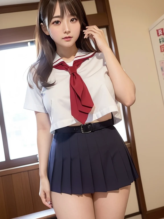 ((highest quality, 8k, masterpiece:1.3, Realistic:1.3)), {{Lying in bed, From below, dakimakura}}, Very stylish Japanese high school girl, Single woman, very light brown hair, With bangs, (Japanese Uniform, socks, Thick thighs,cotton side string thongs), Highly detailed face and skin texture, Beautiful Eyes, Lip details, rocket big breasts、The hair is very well drawn, Facing the children, In the heat, Embarrassed look, Natural Makeup:1.0,Skirt flip,pantyhose,skirtlift,highleg panties,eva school unifrom, 1girl, solo, tokyo-3 middle ,
shirt, short sleeves, suspender skirt, neck ribbon,