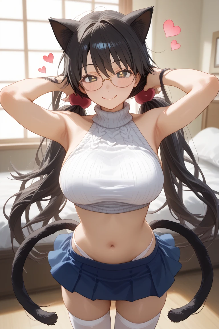 hokko tarumae \(umamusume\), masterpiece, best quality, ultra-detailed face, beautiful eyes, muscle, abs, front, white bikini, stand astride, horse tail, on stage, light smile, large tits, abdominal, most strongest pose, from below, legs, pointing up