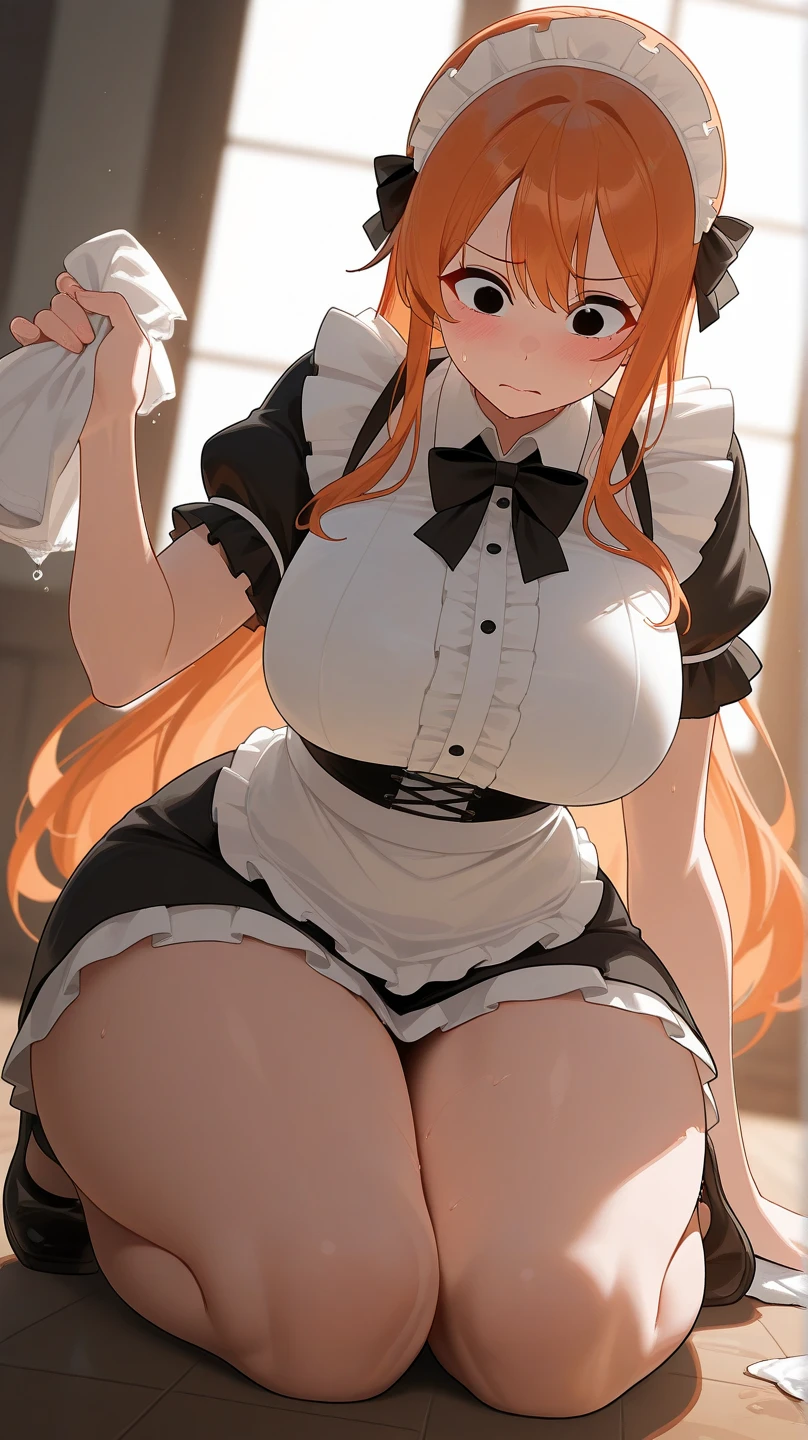 /You have a draw_generated curvy_Curvy Women_Figure Average cup size for women_Just huge_Searching for breasts_in_Audience +One maid_Female Solo_The focus is stable_diffusion waitress orange_Hair is green_She lifts up her skirt and shows off her beautiful legs in pantyhose and black panties.