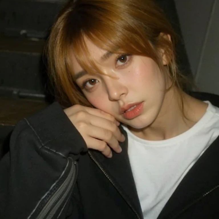 there is a woman with long red hair posing for a picture, 🤤 girl portrait, ulzzang, sensual expression, red cheeks, cruel korean gothic girl, Oh! : : 5, ((red)) baggy eyes, [ realistic photo ]!!, with red hair, bedroom eyes, Portrait of Blackpink&#39;s Jossi, artwork in the style of guweiz