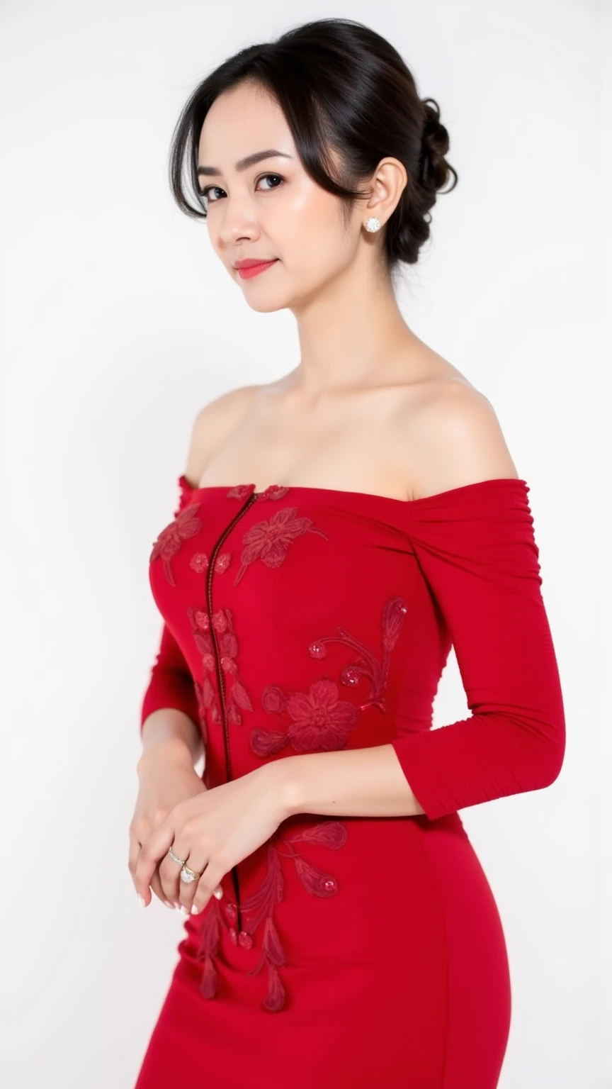 ((full-body, cinematic-shot)),(best quality,4k,8k,highres,masterpiece:1.2),ultra-detailed,(realistic,photorealistic,photo-realistic:1.37),(((1girl))),(18years old),[the face is combination of (((irene1:1.2))) and (((Excella_er5:1.2)))],(sharp focus:1.5),pearl skin,(skin pores:1.1),extremely detailed face and skin texture,(skin texture:1.1),black hair,tall and slender body,(192cm tall),thin and delicate figure,graceful posture,strong and defined muscles,flawless skin,defined abs,perfect curves,feminine appearance,beautiful long legs,embodying elegance and beauty,happy expression,full-smile,cleavage breasts,((wearing a red color dress:1.3)),(no panty),(ultra-short dress),vibrant colors,extremely detailed and realistic (red) clothes,(colorful),(film grain:1.3),official art,(beautiful and aesthetic:1.2),extremely detailed,(fractal art:1.1),(colorful leaf:1.4),highest detailed,(zentangle:1.2),(abstract background:1.3),(shiny skin),(many colors:1.4),