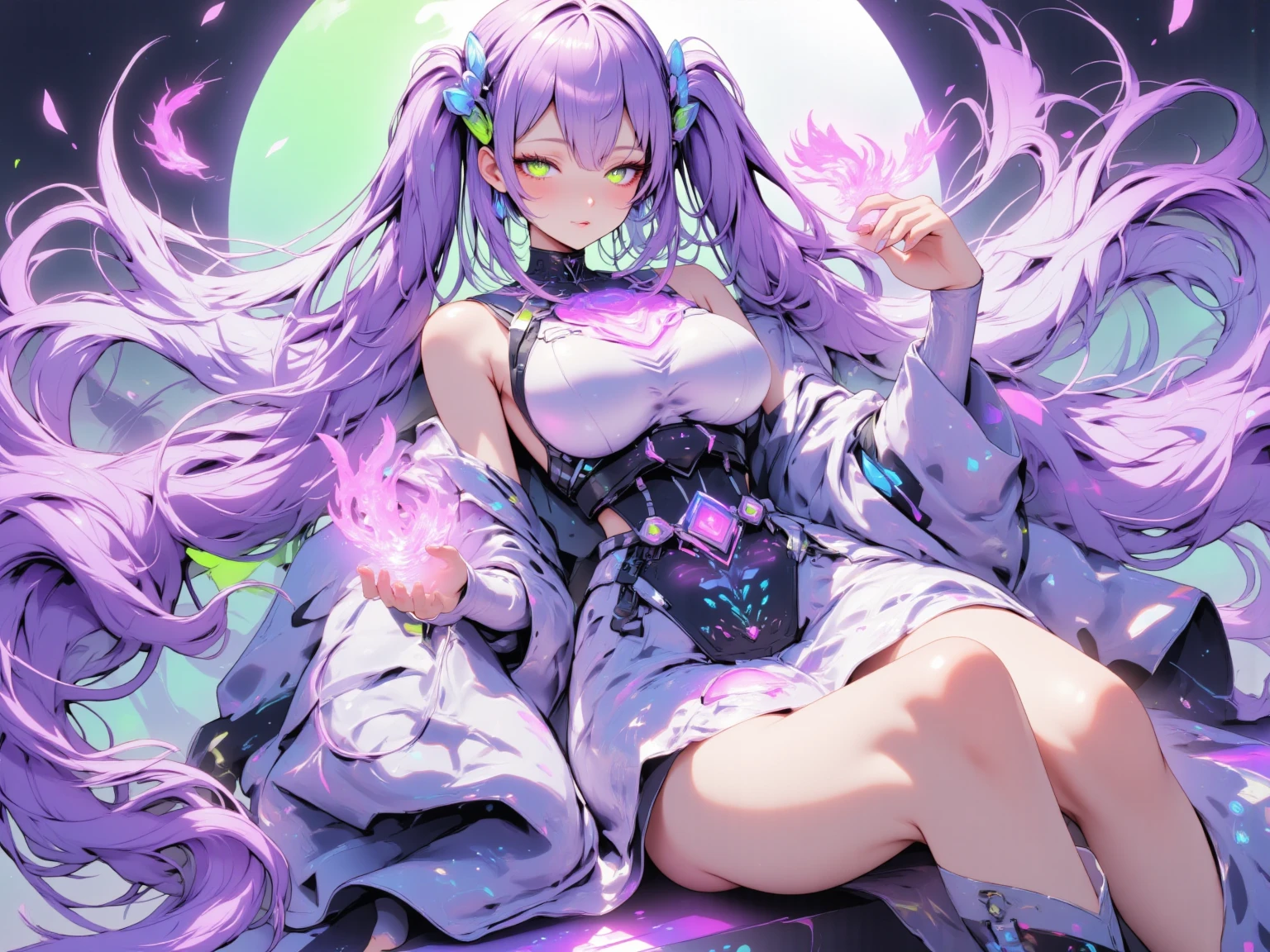 a smile silber hair Long full body suits Purple stockings seductiv lilith lie down