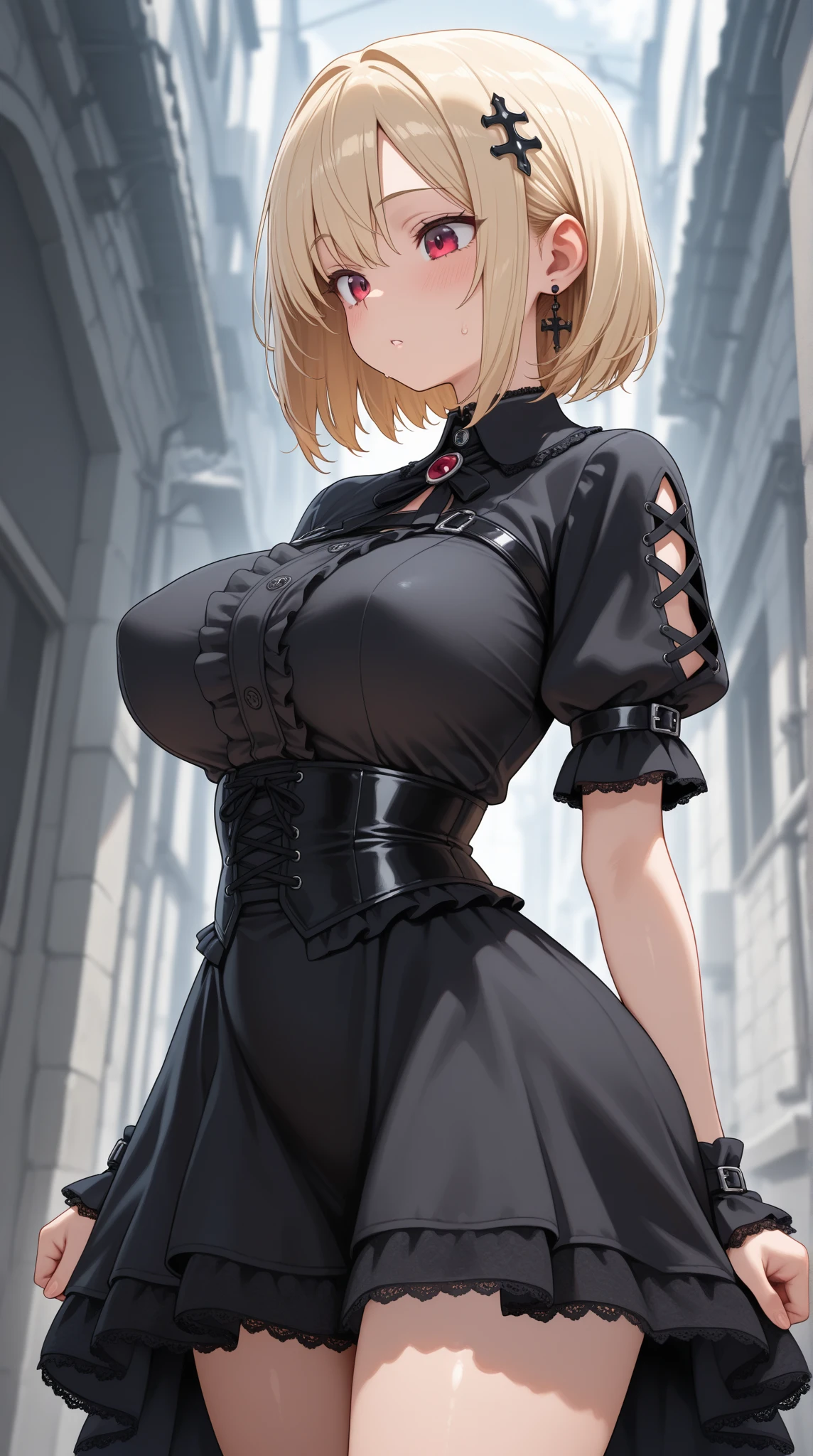 masterpiece,best quality,1girl,solo,looking at viewer,<lora:add_detail:0.7>,jewelry,earrings,<lora:susila:0.9>susila,shirt,skirt,blonde hair,short hair, <lora:20230530132125:0.7> lolita1,dress,flower,