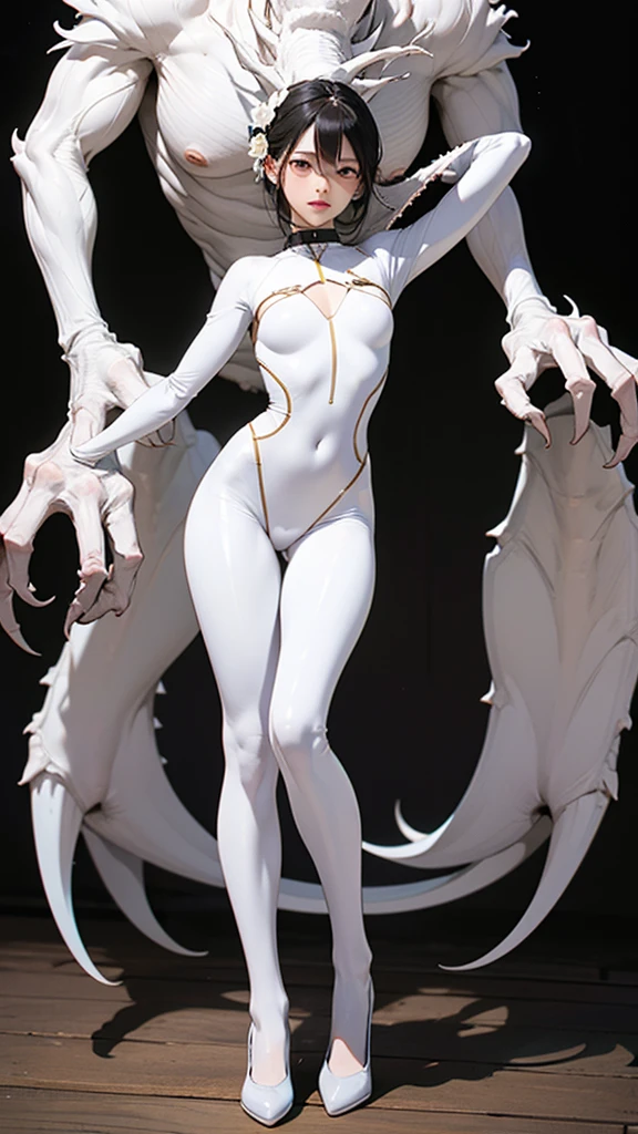 a close up of a woman with a red hair, female humanoid creature, female alien, alien woman, lolth, hot goo humanoid woman, hot slime humanoid woman, slime woman hybrid, perfect human female specimen, slime skin, female assassin, female full body