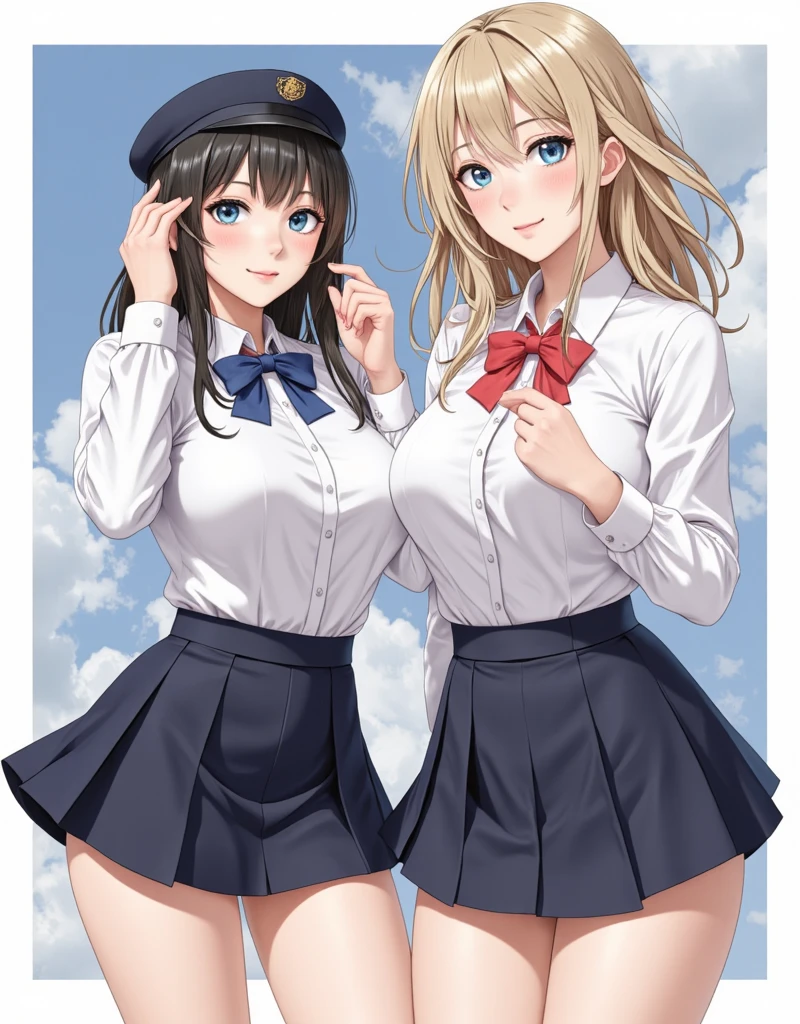 Two high school girlature Woman、Walk side by side、Station stairs、climb、Big Ass、White panties、Blue panties、Panty shot、Angle from directly below、Grin、