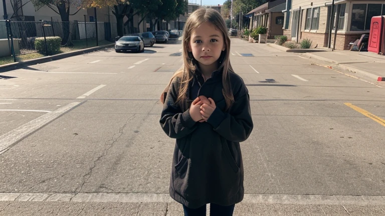 On the street, a 30-year-old rich woman holding the hand of a poor, dirty 8-year-old boy
