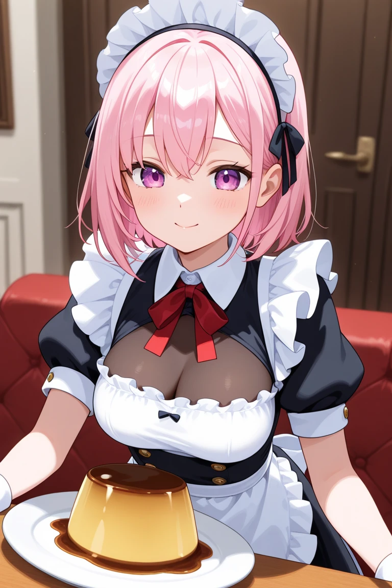 1girl, perpendicularPaizuri, paizuri, 1boy, penis between the breasts, breasts squeezed together, maid outfit, , , naughty, wet penis, pubic hair, testicles, two penis, handjob