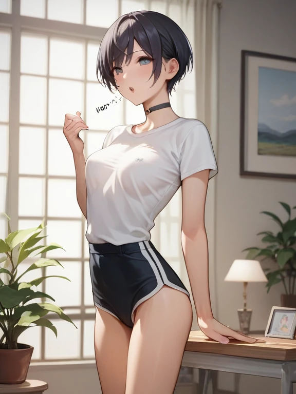gym storeroom,1girll,tmasterpiece,The best quality,The is very detailed,squatt,Reveals transparent thongs,Wet panties,Sweat on the face