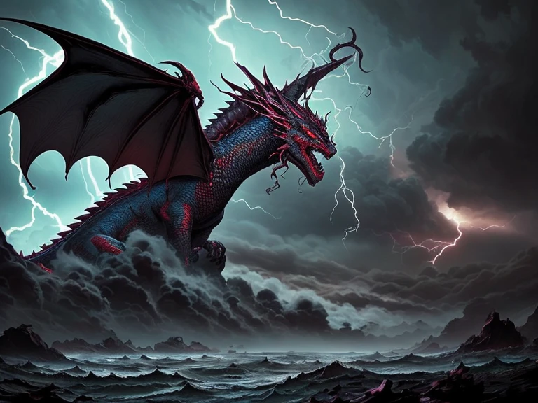  Gray-white clouds Cloud in the shape of a dragon with glowing eyes of lightning, crimson cloud outlines of a dragon mist over the sea, mystical haze and fog, rapid dynamic lightning among clouds, black night, hyperrealistic, beautiful, lumen, hurricane wind, large lightning ,full-body-shot,High contrast,Masterpiece,Realistic,Ultra Detailed,intricate details,realistic humid skin,extremely intricate,realism,photorealism, cinematic style,irina yermolova,HDR,((Wangechi Quality)),extremely detailed, [night landscape],masterpiece,intricate details,faded,eyes extremely detailed, high detailed eyes,16k resolution,RAW, Nikon Z9,chinese orc's village of fishers on seaside,authentic,full body length,Labradorite babygirl,native italian troll ,pretty face,eyebrow up,full body shot,ominous landscape,glate gray atmosphere,by art Simon Stalenhag,Nicola Samori,(((Wangechi Mutu))),prime colors,urban,extremely detailed,masterpiece,intricate details,faded,eyes extremely detailed, high detailed eyes,4k resolution,RAW, Nikon Z9