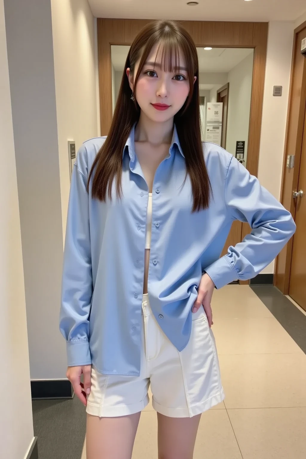 ((Pictures showing panties、Hands roll up shirt、She is wearing a navy polo shirt and luxurious white panties.、:1.4))、Navy blue polo shirt and white panties、Being in the living room、Cream hair color、Her huge breasts are obvious even through her clothes..、Small earrings、Light brown hair color、:1.4））、Shiny Hair、Light beige hair color、Background Blur、Light brown hair、｛｛Cowgirl Shot｝｝、（（Close-up shot from the waist up、Big Breasts:1.4））、Big Breasts、にっこりsmile、服からでも分かるBig Breasts、Cowboy Shot、素敵なsmile、（（Revealing clothing））、Full body photo、ring、Tuck your hair behind one ear、Silver Necklace、smile、Caustics、Highly detailed photos、Big Breasts、Super no makeup、(8K、RAW Photos、Highest quality、masterpiece:1.2)、(Realistic、Realistic)、1 Girl、((Big Breastsショートヘア、Looking into the camera:1.4))、Hair blowing in the wind
