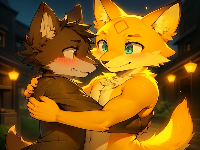 wild fox, minecraft wolf character, two characters, showing anus and vagina, Conilingus, pissing, hyilpi art