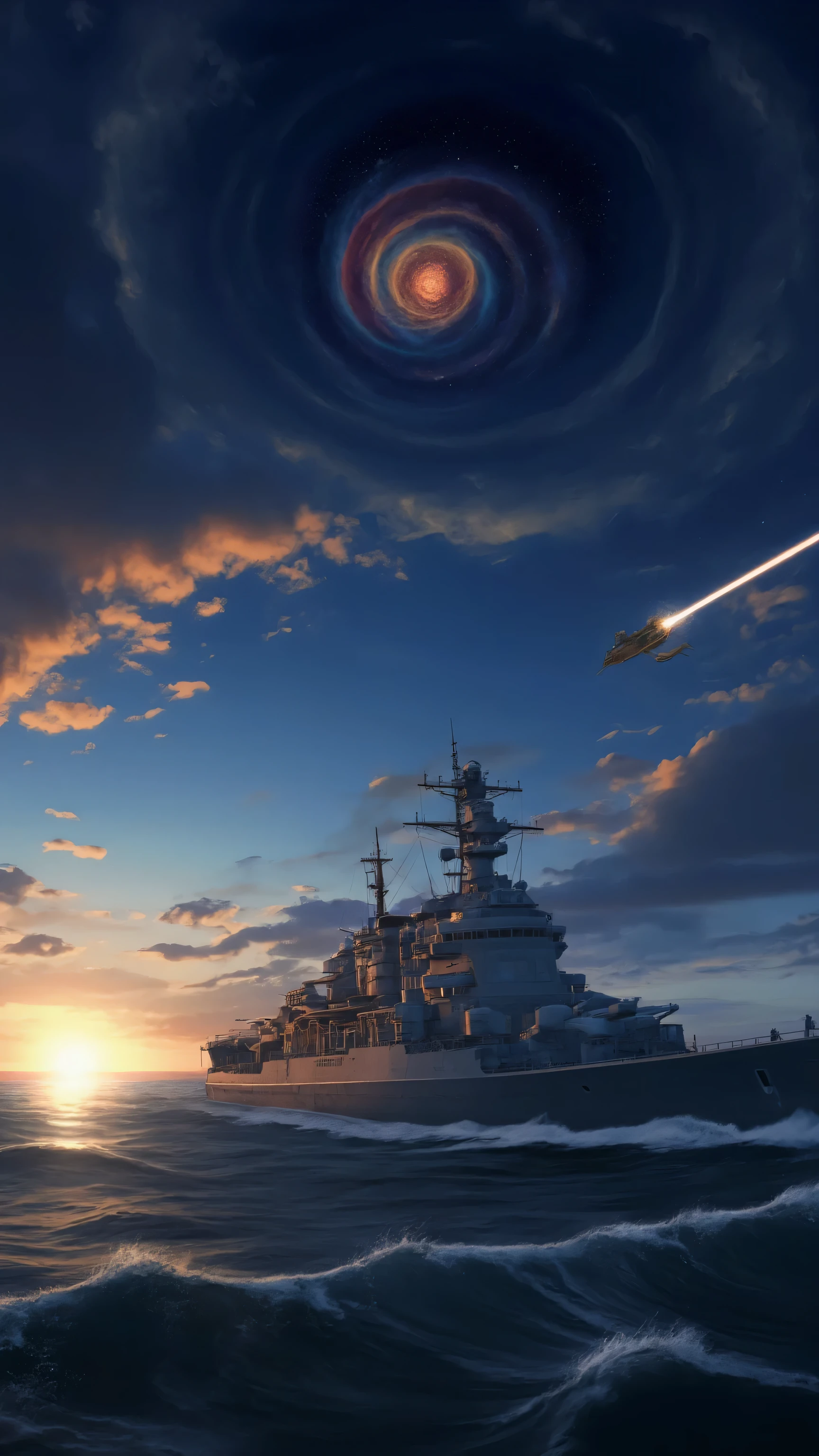 最high quality、high quality、universe戦艦ヤマトとアンドロメダ銀河の高解像度8k壁紙、universe戦艦ヤマトから地球の大気からの眺め、Yamato is firing its main gun、photorealistic、Highly Detailed Atmospheric Scenery、complicated、high detail、universe、null川、Star、誘惑のStar、null文学、universe、null、nebula、solar system、Universe Line 、Supernova、universe戦艦ヤマト。