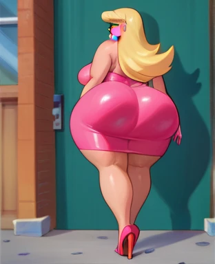 Callie briggs, 1girl solo, outdoors, beachfront, looking at viewer, rear view, standing, huge butt, head turned to viewer, legs, white bikini, bra, thicc thighs, bikini bottom falling off, wardrobe malfunction, drawstring on bikini bottom snapping, going bottomless