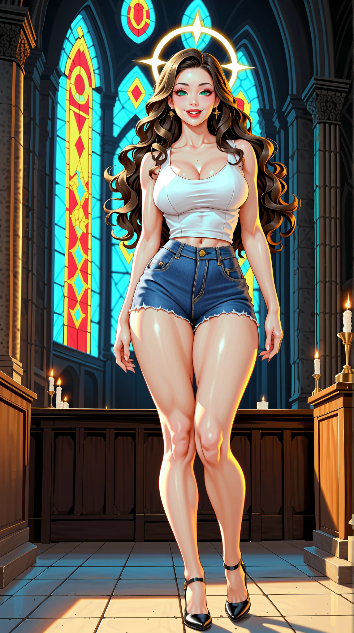 beautiful girl,(((1girls))),((girls with extremely cute and beautiful dark hair)), ((small breasts:1.4)),firm breasts,(((voluminous dark hair:1.35 , very long hair, wavy hair, breathing in the ears, long hair))),((green eyes, perfect eyes: 1,3, beautiful detailed eyes, beautiful finely detailed eyes: 1, great emphasis on the eyes: 1, 2)) , (((fair skin, (light texture), smooth skin))), (spider-shaped lower abdomen, narrow waist, wide hips, athletic body, muscular legs, delicate and detailed fingers, detailed body, fitness body, detailed arms, human hands, (detailed face)), slutty, sexy, seductive, erotic, (((nsfw))), (((naked)))[(nude: 1.5)],( (no clothes) ),( ((no underwear))),((bloody hands and feet)), (dynamic pose: 1.0), embarrassed, blushing, (centered, scaled to fit dimensions, rule of thirds), ((((environment: Churches in Venice, Italy、Large chapel)))),(((pose: smoking a cigarette, legs, looking at the viewer, mysterious smile (smiling))([sensual pose, erotic pose)]))), ((detailed background: 1.25)) , (best quality, high resolution, sharp focus, ultra-detailed, extremely high-quality art, (realistic, photorealistic: 1.37), 8k_wallpaper, (extremely detailed 8k CG), (very fine 8K CG), ((hyper perfect super ultra detailed piece)), flawless, (((masterpiece))), illustration, vibrant colors, (intricate), high contrast, selective lighting, double exposure, HDR (high dynamic range), post processing, background blur, (complex) colors, high contrast, selective lighting, double exposure, HDR (high dynamic range), post-processing, small background blur.