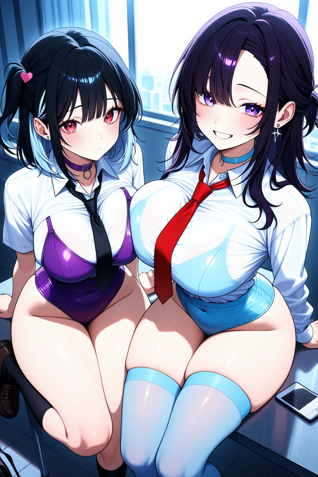 ((2high school girls、Black Hair、See-through nipples、Leather shoes、Black blazer、Spread your legs、Nice black pleated skirt、White bra、panties big 、、Cleavage、Thighs、Camel Toe, panty flashing、White Micro Panties Black Bikini,Urban Department))