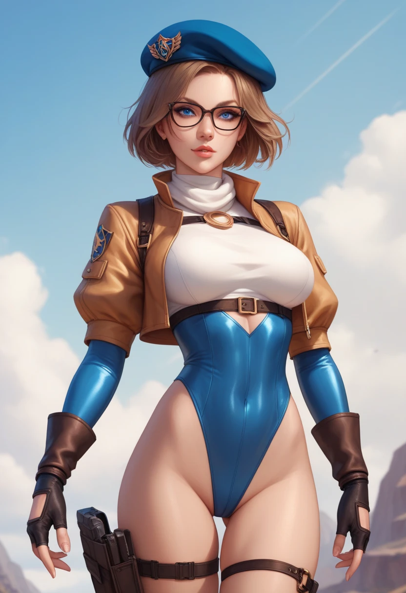 Best quality, Highres, and18, 1girl, android 18, solo girl, 1girl, blonde hair, blue eyes, belt, high heels, black dress, gold necklace, black dress, short hair, jacket black dress, earrings, glasses Reading, medium breasts, cowboy shot, mountains, straight, (weather: rainy and windy), wet body, sexy smile, fighting stance, thigh-high stockings, garter belt, battle ruins, wide hips, thick legs, not wearing clothes, closed fists, hairpin,