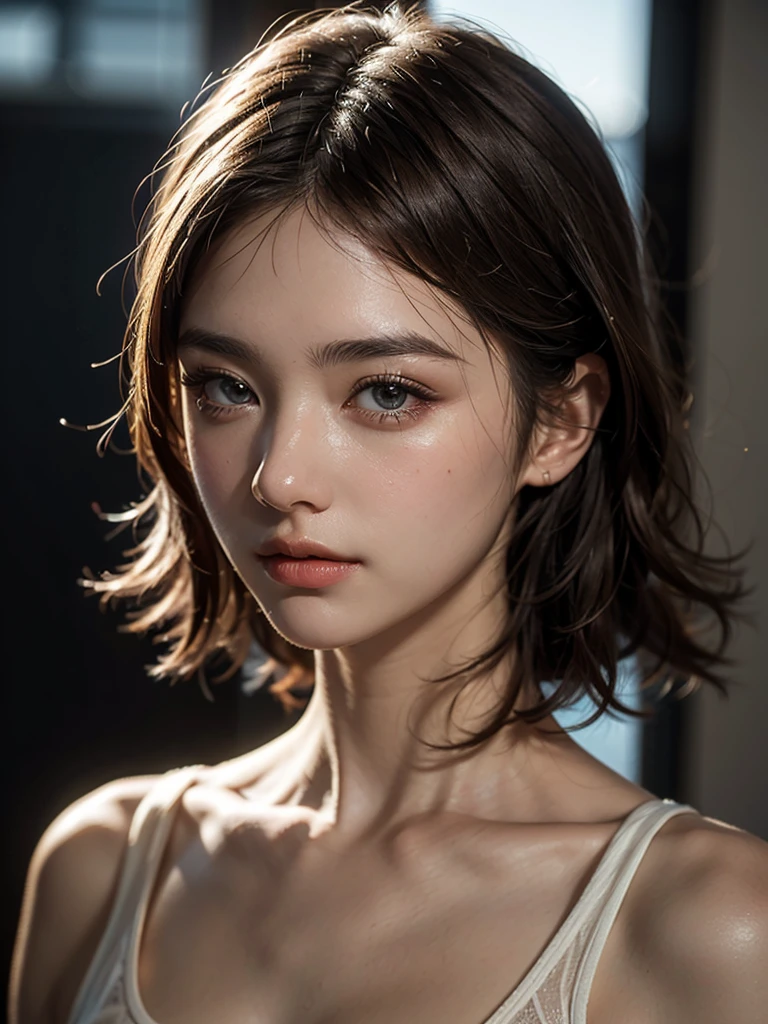 4K,((Highest quality)), ((masterpiece)) , BREAK,((one girl)), (detailed),((in Gym)), ((One girl)),((perfect anatomy)), ((nude)),((13 years old)),((flat chest:1.7)), (stare at viewer with stern eyes:1.5),((one girl)),(bitting own lip:1.1),(angry:0.9),nose blush,(shamefull:1.2),(bob cut hair),surprised, ((beautiful realistic face)),((A bow tie)),Beautiful Korean Women, Beautiful young Korean woman, Young and adorable Korean face, Gorgeous Young Korean Woman, Korean Girls, Girl cute beautiful face, Portraits of Korean female idols, Young and pretty Asian face, Cute natural anime face,Asian pretty face,((finely detailed face)),((glistening eyes)),((glistening eyes )),((large eyes)),(( pretty eyes)) ,(detailed),Perfect Face,((One girl)), ((clear eyes)),((show nipples)),((beautiful skin)), don't wear anything ,((show nipples)),(upper body),(((Show your breasts and nipples)))