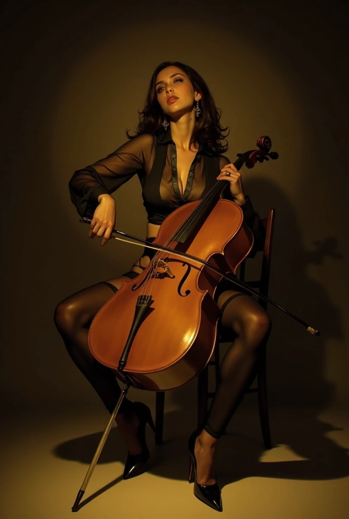 Create an image of a woman playing the double bass. .YouCam Enhance 3D, hyper photorealistic 300dpi 8K hiperdetallado , photorealistic, ultrarealistic, holographic, dynamic lighting, 32k, 18k, high quality digital graphics, HD, HDR, UHD  

