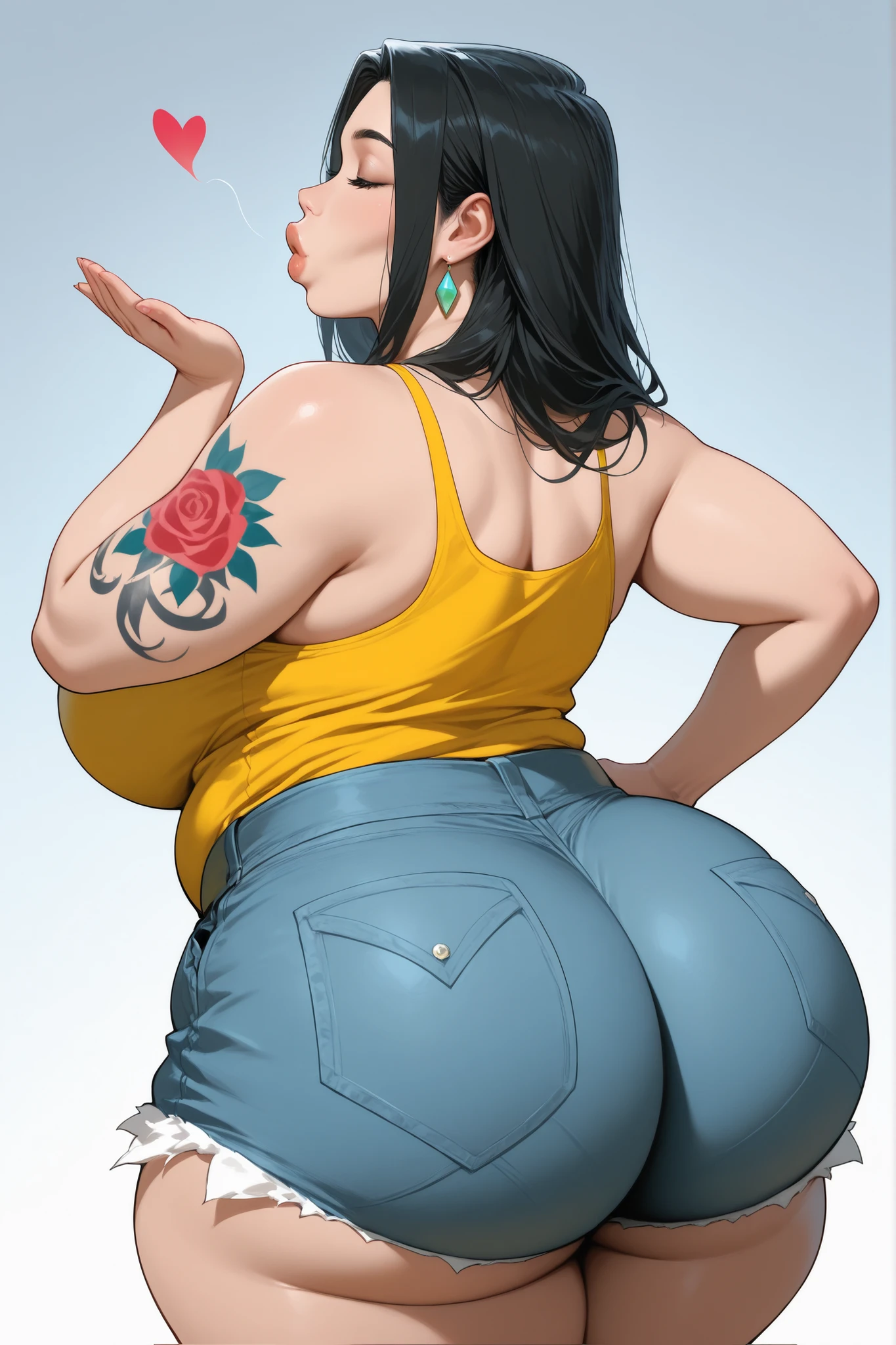 super-attractive　​pinup girl　Large hips　View from back looking back at camera

(hyper-sexualized: 1.5), (Full-figured: 1.6), (Curvy: 1.3), (Pin-up: 1.2), (Retro: 1.1), (Poster girl: 1.2), (Glamour: 1.3), (Sultry: 1.4), (Vintage: 1.2), (Dazzling: 1.3), (Voluptuous: 1.6), (Alluring: 1.4), (Charismatic: 1