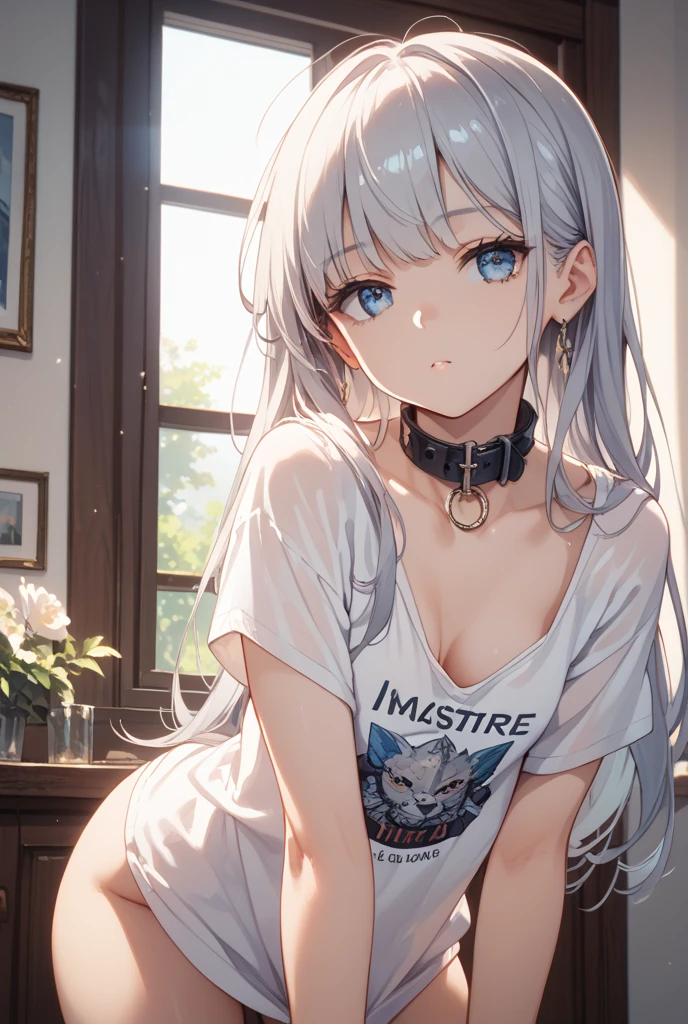 1 girl, Gray Hair, Bright Blue Eyes, Casual wear, chess, chess盤, Casual Background, Beautiful Eyes, Beautiful Hair, masterpiece, 4K, High resolution, Familiar, Familiar face,Medium chest、sexy