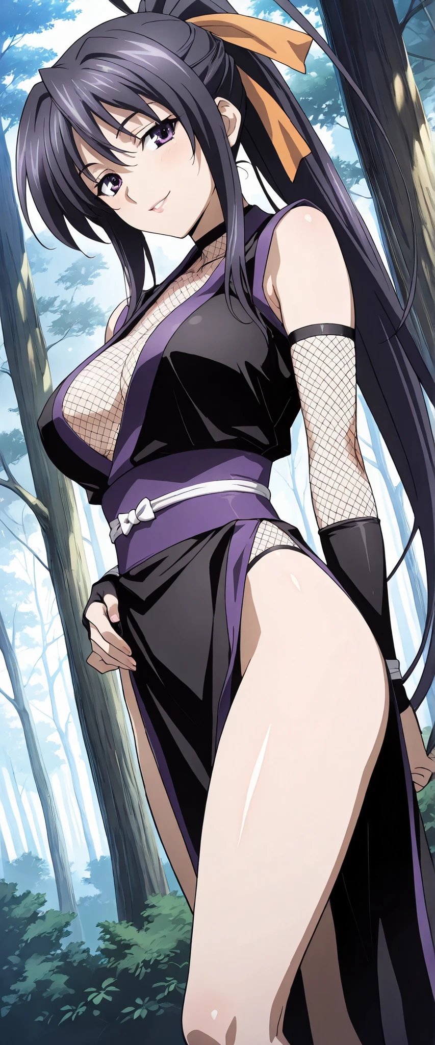 ((Hyūga Hinata)), Huge tits, Curvy body, ((wearing Akatsuki Cloak)), ((Fishnet Lingerie)), full body shot