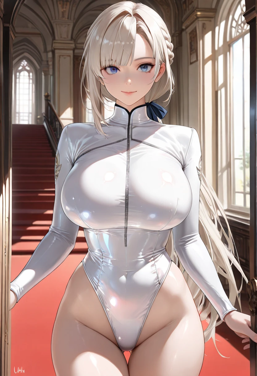 ((Best quality, Masterpiece, (only 1 girl), ((short horns, blonde hair, red eyes, symmetrical face, (An extremely short dress with long sleeves, Lift up the dress, panties), (Looking down, Focus on legs, evil smile, Sticking out tongue), Serenity of the little lady, big breasts), steam, Rear side solar lighting, in the background a bedroom with dark furniture, Canon EOS 50mm camera)