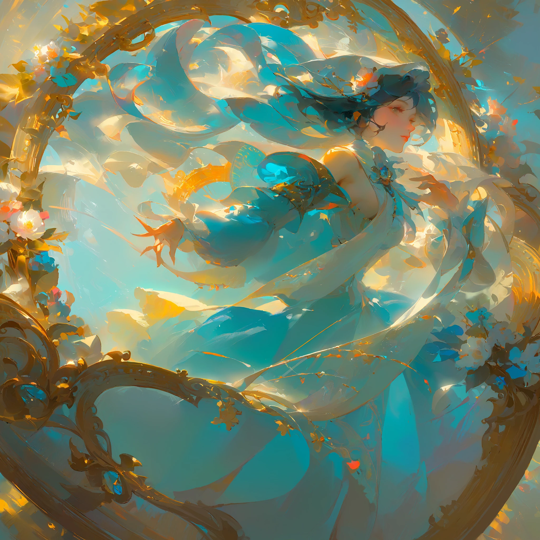 1girll,Dunhuang murals,Flying fairies,The glory of the king, Yang Yuhuan, Meet the flying skin,Ancient wind,Tang,Traditional Chinese painting
