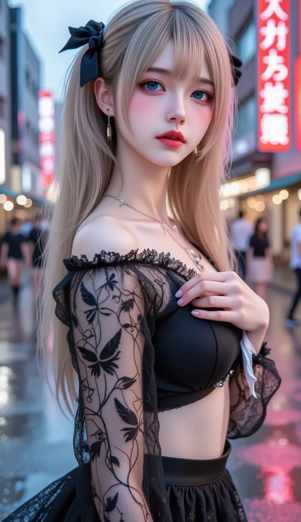 (8K, 4K, Best Quality, Highres, Ultra High Res:1.1), (Masterpiece, Realistic, Photo-Realistic:1.1), 1girl, Face, Close-Up, Twintails, Blonde Hair, Black Eyes, Red Lips, (Looking in Audience: 2), Wearing a sports top, open waist, shorts, long legs, ridiculously long hair, long eyelashes, eye shadow, small face, big eyes, bare shoulders, high contrast,Show breasts,huge boobs、Show breasts,huge boobs、Show breasts,Full body display,Full body display,huge boobs、Show breasts,huge boobs、,Show breasts,huge boobs、Show breasts,huge boobs、Show breasts,huge boobs、Show breasts、huge 、