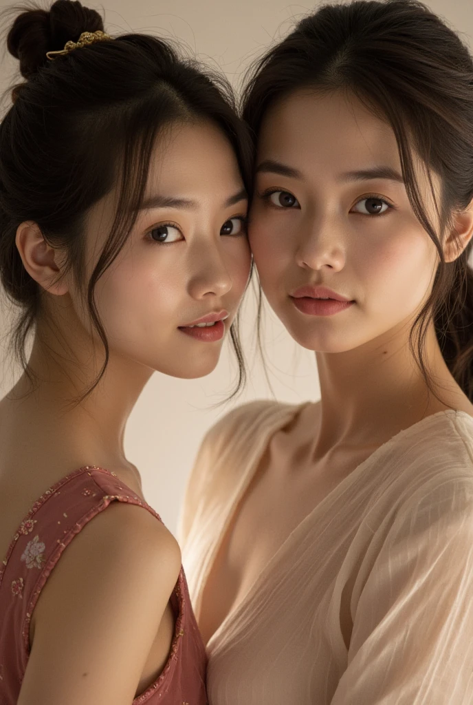 ((Realistic lighting, Best quality, 8K, Masterpiece: 1.7)), ((Clear focus:2)), BREAK (2 Pretty girl, Randomly changing the type of faces & Hair of two women:1.7), BREAK (Perfect beauty, Very clear skin, Very fair-skinned skin, Super smart, Random Very Beautiful detail Face, fine face, Symmetrical Beautiful face, Symmetrical Beautiful eyes, Fine beautiful eyes Detail, Big drooping long-slitted eyes, Hyper detail eyes, Both eyes are in synch and in focus, Thin lip:1.4), BREAK ((7 head-toll, Sloped shoulder, Narrow shoulders, Thin upper chest, Thin under the chest, Thin waist:1.5), (Very large breasts, Soft breasts:1.7)), (Random Color, Random Hair:1.5), (Exquisite Beautiful facial features) BREAK (Kimono:1.5), slim figure, BREAK (Random Emotions:0.8, Random Posing with awareness of body lines synchronized with emotions, Random Angle, Random Location, Random Position:1.5), (Enjoying a Japanese summer festival:1.5), Double eyelids,