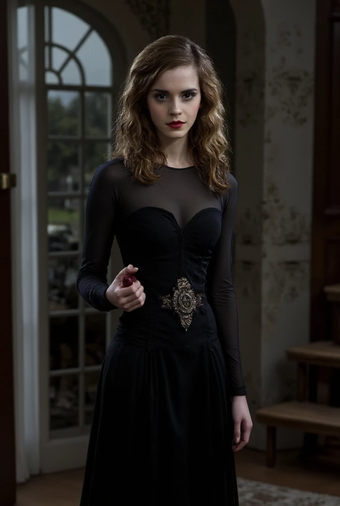 Emma Watson is beautiful and seductive in a black lace outfit
