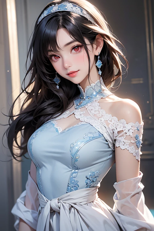 1girl, black hair, blue eyes, high quality, ultra detailed, masterpiece, realistic,clothes