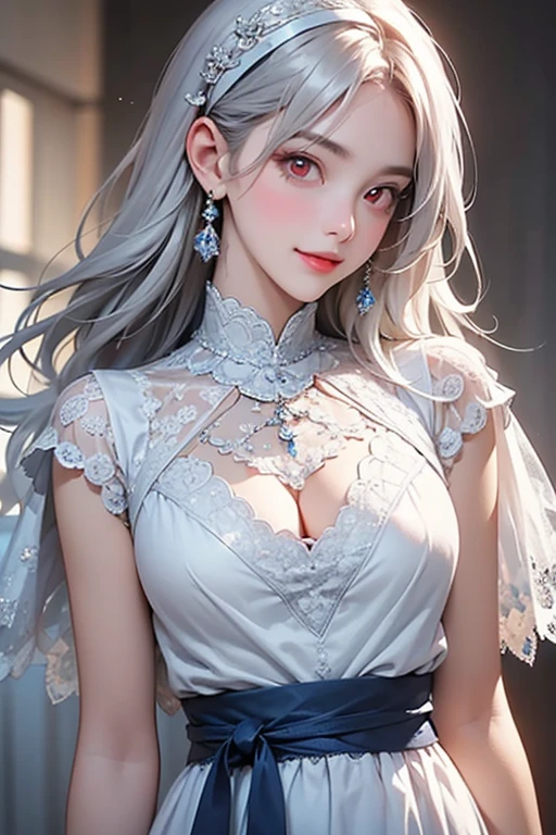 (photorealistic:1.8, highest quality:1.8,8K masterpiece:1.8,High resolution,muste piece:1.8,RAW Photos,cinematic lighting,red and purple dream colors),fantasy world,1 23-year-old woman,(high leg leotard,mini skirt,long sleeve,lace gloves,choker,knee high socks,Cleavage cut,beautiful butt,beautiful thighs),beautiful detailed blue eyes:1.7,double eyelid:1.6,beautiful skin:1.8, (looking at the camera:1.5),(photo seen from behind:1.4),( midium Hair:1.2,beautiful shining white hair:1.5), expression(Gentle Smile:1.3,face turns red:1.3),(Moderate chest:1.3), Pause(look back, Seductive pose:1.5), background(A bright forest with blooming flowers),(detailed perfect face),anatomically correct,normal hands:1.5,normal finger:1:5,normal feet:1.5,Best ratio 4 fingers and 1 thumb,(cameltoe),No split screen