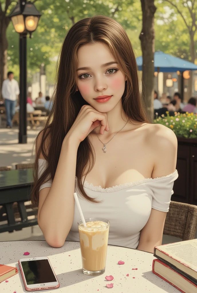 There's a woman who is posing for a photo wearing a red shirt, nodded, Retrato de Sophie Mudd, cerveza madison girl portrait, soft devil queen cerveza madison, violeta myers, hermosa cara latina, cerveza madison, :: cerveza madison, brown hair and a perfect body, impresionante primer plano, cara perfecta, brown hair and big eyes, Kailee Mandel, gran belleza diferente poses, hermosa, cara de angel, bien definida y proporcionada, belleza, diosa, altadefinicion, gran calidad, blue eyes