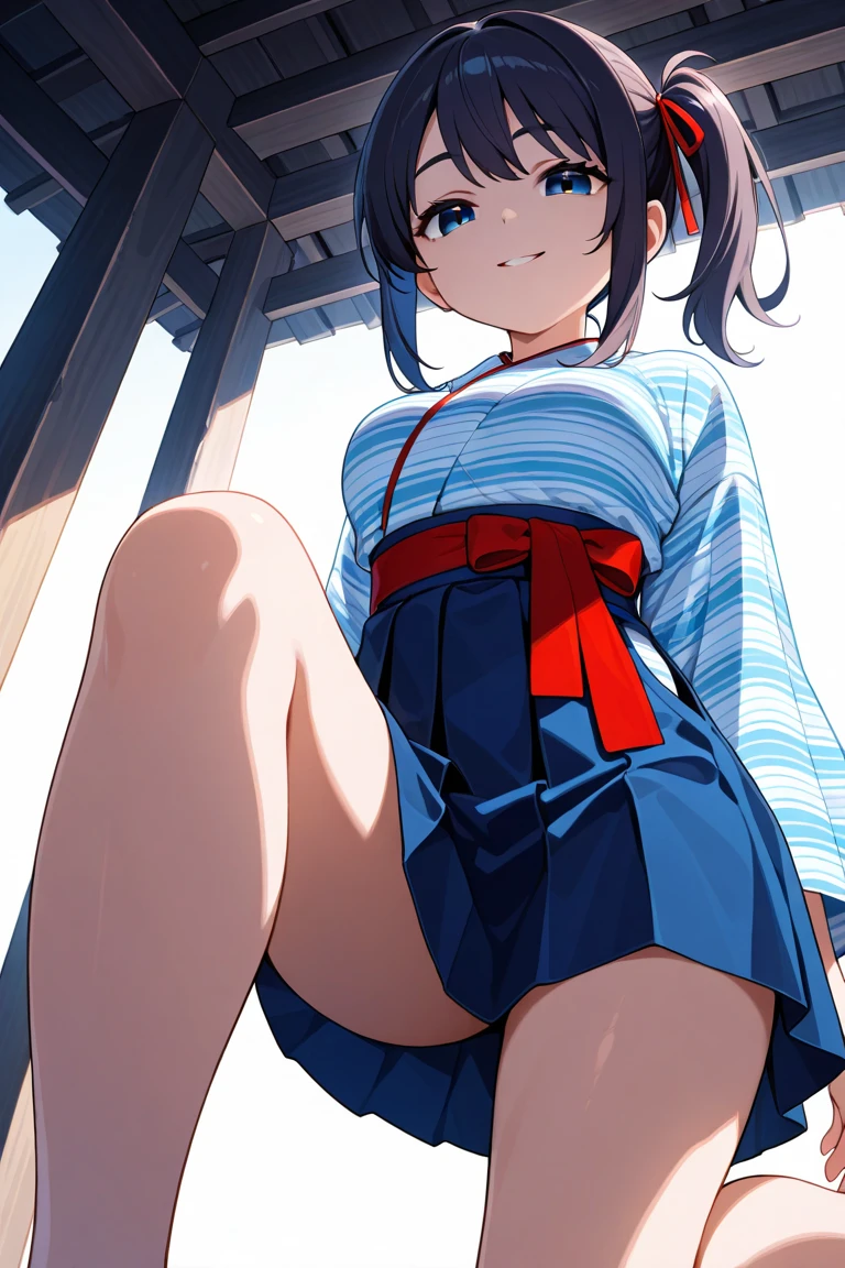 One young and beautiful woman,(Highest quality,Extremely detailed depiction,Incredibly absurd high resolution,Anatomically accurate depiction,Nice hands,Perfect Fingers,Curvy Legs,Shiny skin),(Anime samurai girl:1.5),(Blue kimono,Black Hakama,A sword is hanging from his waist),eyelash,(Black Eyes,Black Hair,Half-closed eyes:1.3,Sweat,whole body,Riversideに腰を下ろして魚釣りをしている:1.5,),Anime Art,Side view,background:Riverside,Natural Light
