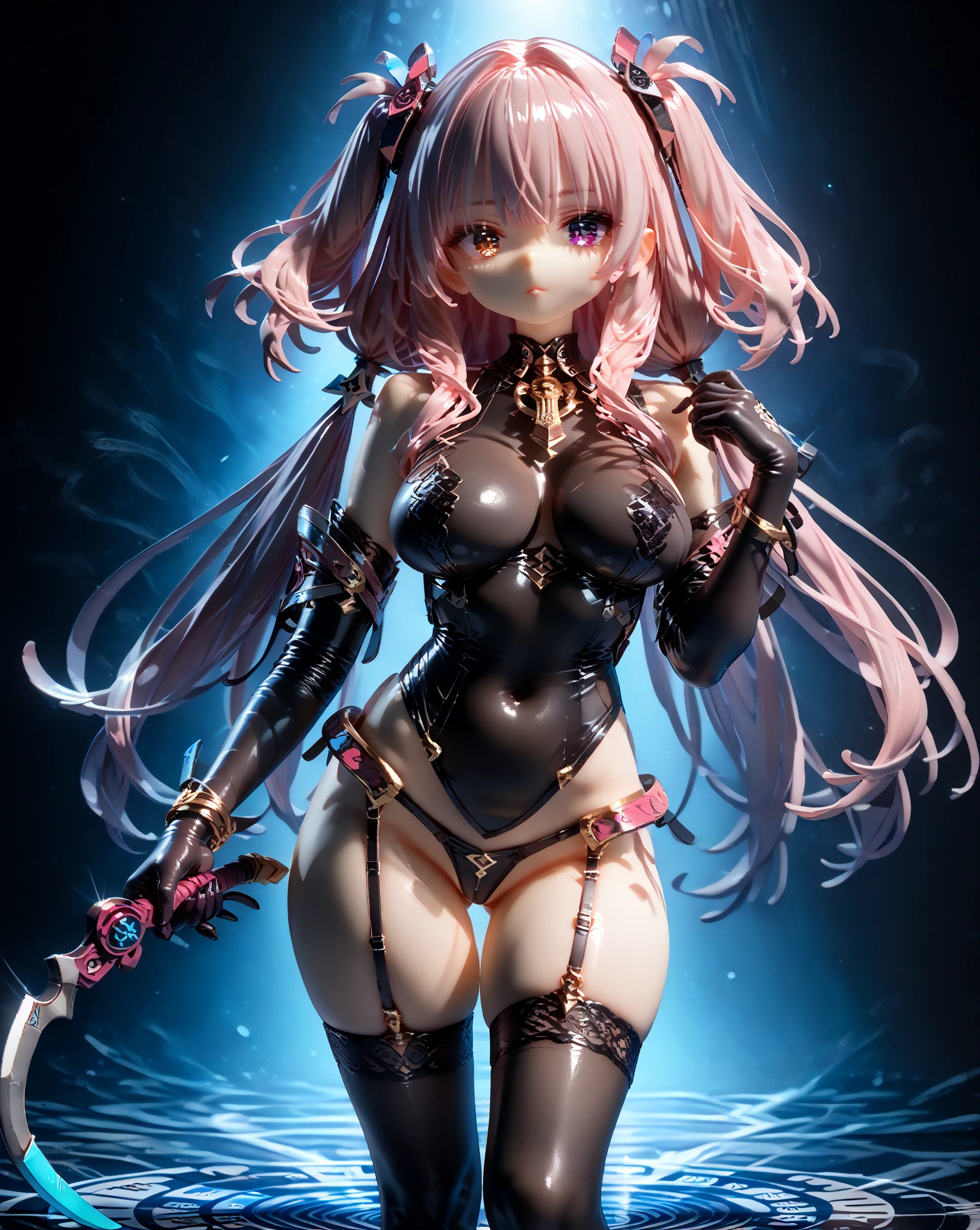 ((1 girl, long and messy pink hair, blue colored eyes, Woman, (((face flushed and very horny))) , various poses , (wide leather choker) muscular female, gold bracelets, ruby earrings)), fitness, ((standing alone)), (red lipgloss stick), extremely detaild, soft ambient lighting, 4K, perfects eyes, a perfect face, ((very detailed hands and arms)) (perfect lighting),View from behind ((metalhead Woman)), Punk Girl, (((piercing))) tears in the eyes ((pink micro blouse with chains and sensual neckline)), 36 years old (((well-defined medium breasts))) strapless latex micro baby doll, pretentious smile, ((shapely and well-defined legs)) mine Transparent black leather jacket open with points and long sleeves with the shoulders showing, open tummy, latex micro panties with chain straps marking her small pussy swollen with lust, well designed and well defined, suspender style chain belt, high qualiy, 4K, High definition, bom detalhe, ((sexy tattoo)) ((medium bust,)) extremely sexy (((medium glossy lips))) long black transparent socks (fully body) ( fiel ao prompt)
