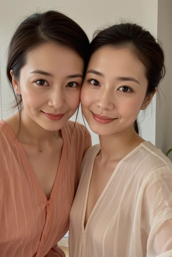 (MOR), (View from directly below: 1.2), (Japanese mature woman standing), (58 years old), ((Realistic skin texture)), (Fine wrinkles appear all over the skin), (Dullness), (Unmoisturized skin) , (Facial wrinkles), (Wrinkles around the eyes), double eyelid, Lower eyelid tear trough, (Dimples), (Bulbous Nose), round face, Short bangs, Long wavy hair, Smiling, She is completely naked and posing sexy, Mature woman's loose figure, Small breasts, Small breasts, Flat Chest, Bedroom with morning sun streaming in, Strong sunlight, bright, 口角を上げ優しくSmiling,