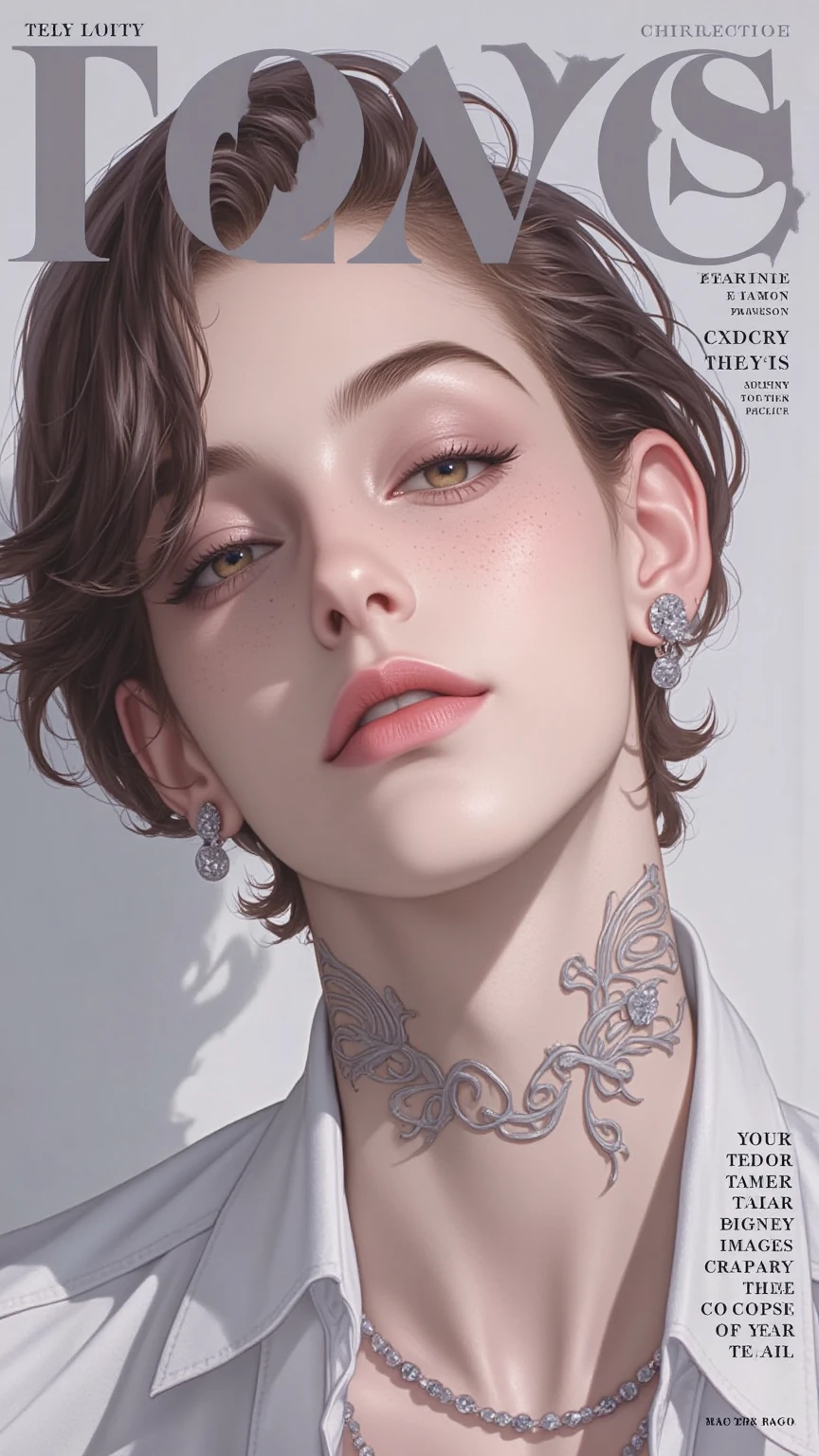 ((top-quality, Photorealsitic:1.4, masterpiece:1.3, RAW Photography:1.2, cinematric light, very detailed illustration), , (ultra delicate face, ultra Beautiful fece, ultra delicate eyes, ultra detailed nouse, ultra detailed mouth, ultra detailed facial features), (medium breast:1.3), lipgloss,
a beautiful woman, ((gray hair)), ((short bob cut)), hair in 7 thirds, light blue eyes, detailed skin, freckled skin, 20 years old, ((wavy hair)), ((hair over one ear)), ((Forehead)), ((1girl, solo)),　((CHANEL No,5 , Perfume)), ((CHANEL No,5 , perfume)), ((holding bottle of perfume near face))
