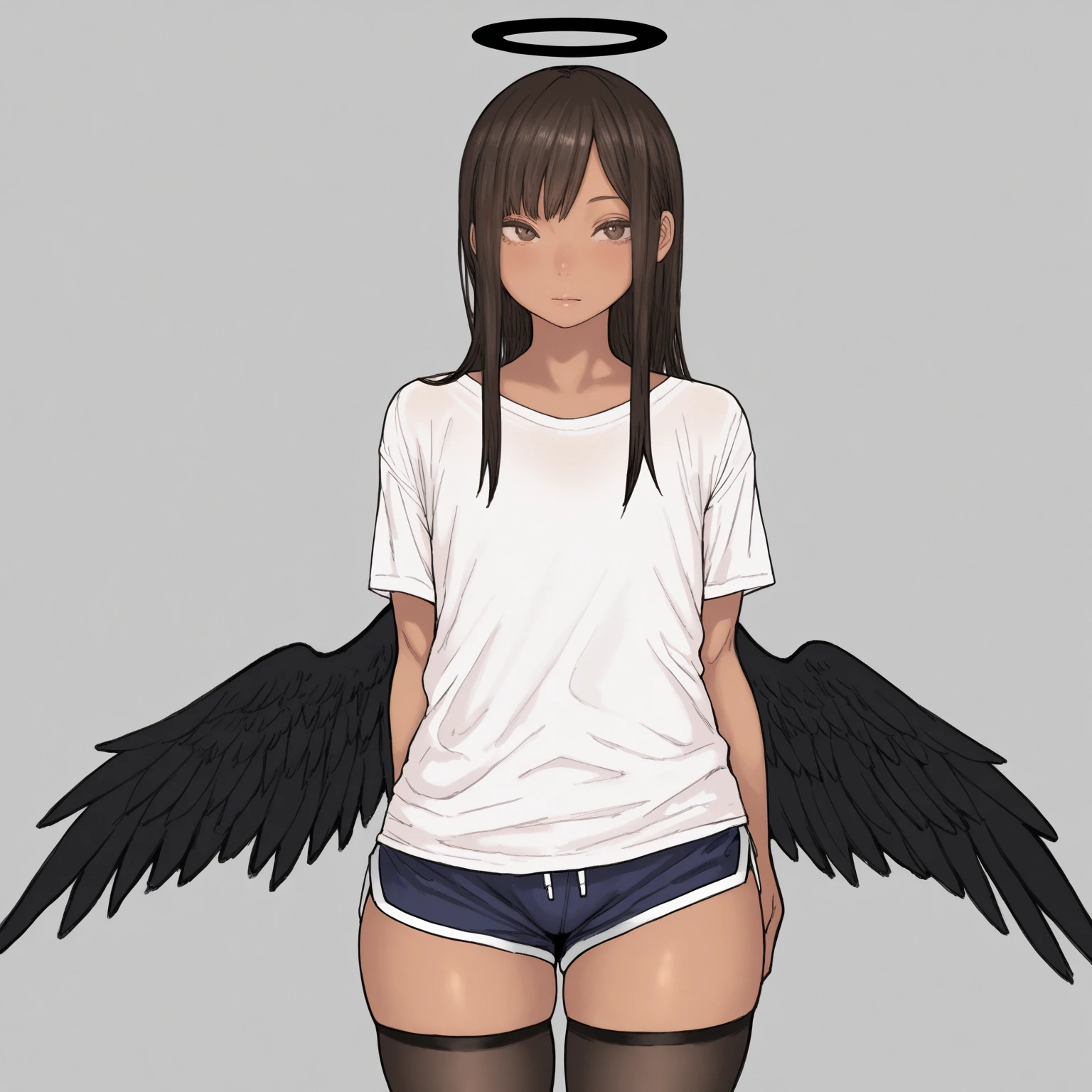 Ultra Detailed , , black hair braided , 8 year old frinje , disgusted cry tears ,gree eyes, angel black wings ,seios planos , nun , praying , semi-nua, thong pantie lingerie pantie , , garterbelt long socks, inocente . body. Standing