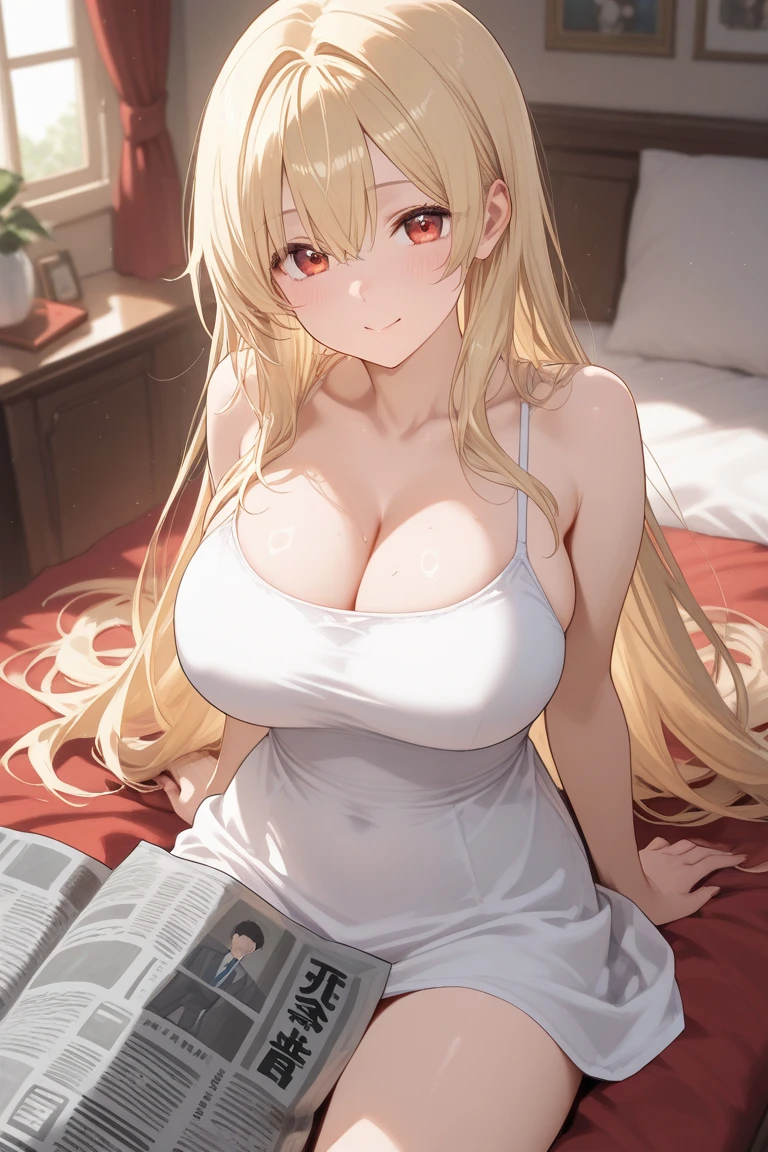 A girl，blond hair, Long hair, Eye:1.5), (Large Breasts:1.2),
Rest special short skirt, skirt, White shirt， Seto Fuku,Low-cut，Open shirt，Close your eyes，boots，Cleavage rests while looking at the audience,
Rest in the bedroom, Bed rest (masterpiece:1.2), best quality, high resolution, Unity 8k Wallpaper, (illustration:0.8), (Beautiful and delicate Eye:1.6), Extremely detailed face, Perfect lighting, Extremely detailed CG, (Perfect hands, Perfect anatomical structure),