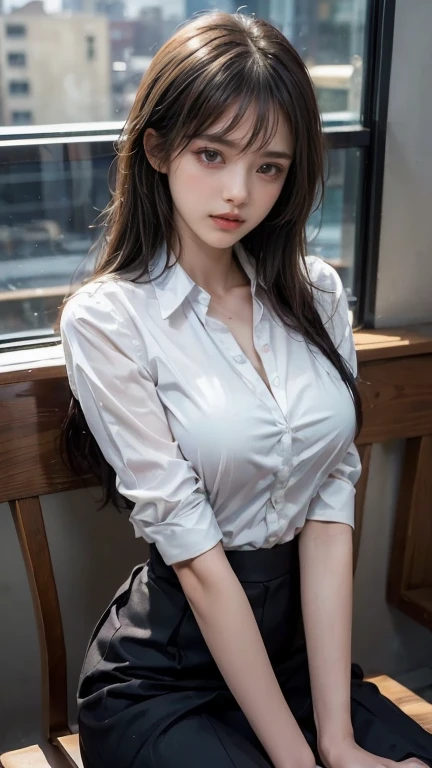 photorealistic, masterpiece, best quality, raw photo, from above, upper body:1.5, bust-up, night situation,
BREAK,
1girl, biggest breasts, gigantic breasts:1.38, disproportionate breasts:1.38, medium-length hair, brown hair, (extremely pretty and beautiful Japanese actress face:1.3, Korean actress face:1.3, beautiful clean face),
BREAK,
classy collared shirt, black tight skirt,
BREAK,
looking at viewer, standing at corner, dark position, attractive emotion, rim lighting, cinematic lighting, at night, in the dark, deep shadow, at night, natural shading, low key, intricate detail, detailed skin, pore, highres, hdr, 4k, realistic,